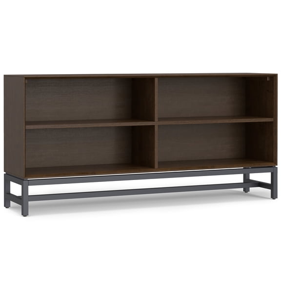 Banting 30 inch x 64 inch Solid Wood Modern Industrial Low Wide Bookcase in Walnut Brown