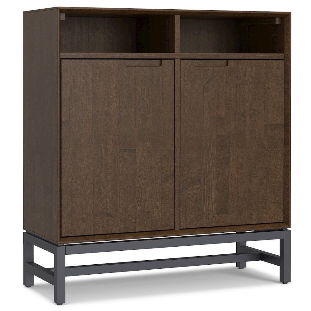 Walnut Brown Rubberwood Freestanding Storage Cabinet with Adjustable Shelving