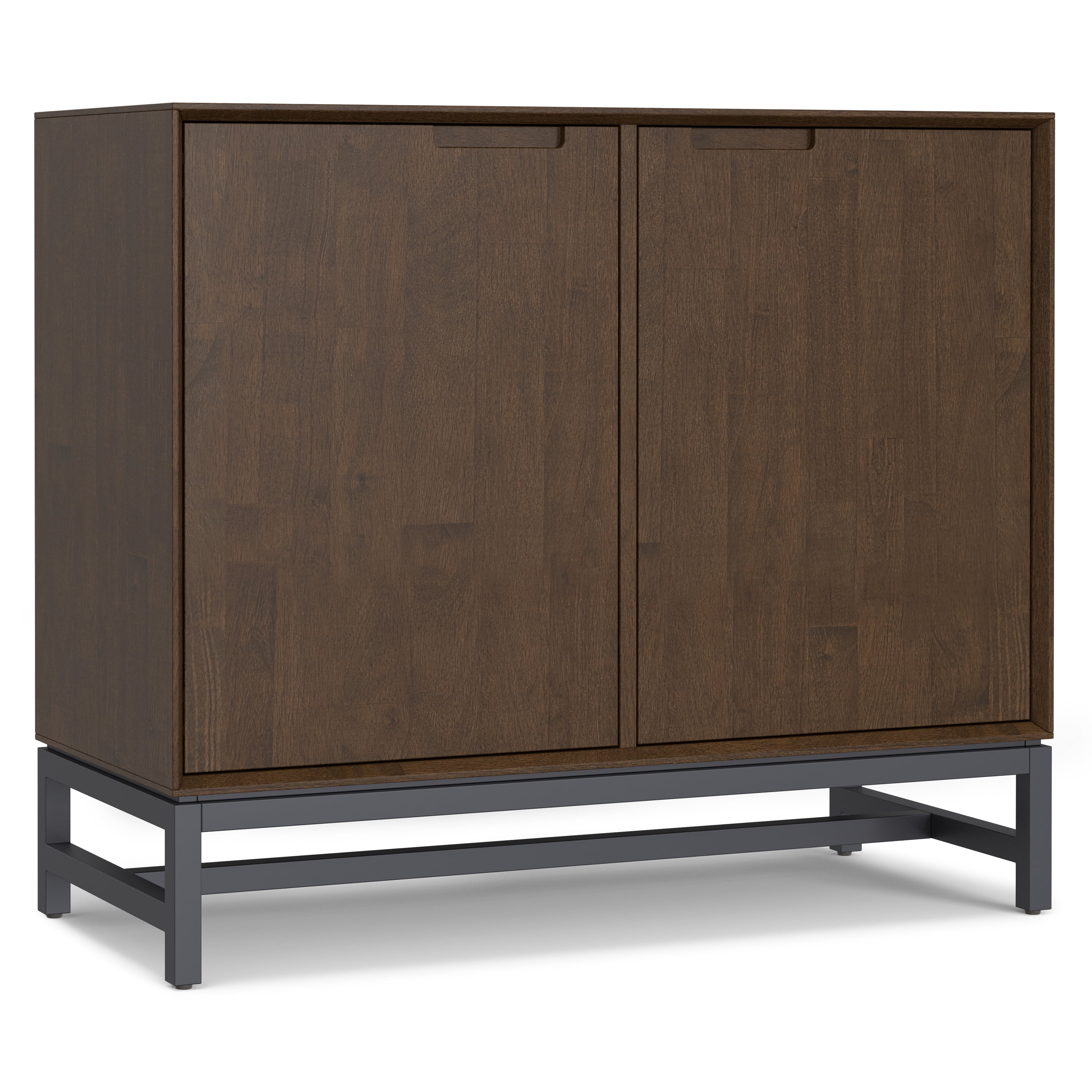 Walnut Brown Solid Wood and Metal 2-Door Sideboard Buffet