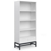 Simpli Home Banting SOLID HARDWOOD and Metal 66 inch x 30 inchRectangle Modern Industrial Bookcase in White