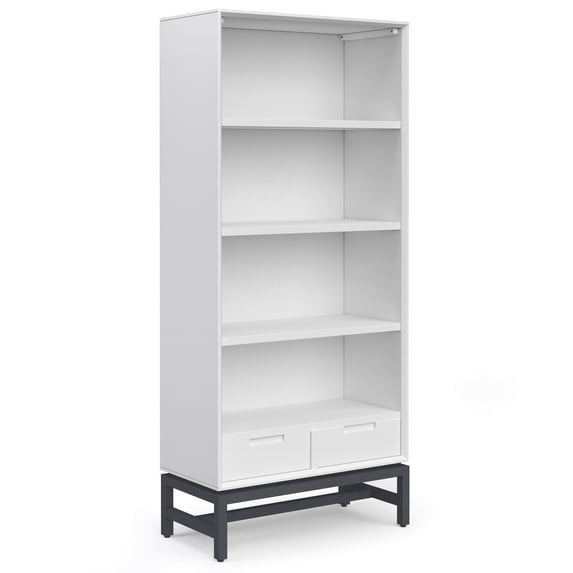 Simpli Home Banting SOLID HARDWOOD and Metal 66 inch x 30 inchRectangle Modern Industrial Bookcase in White