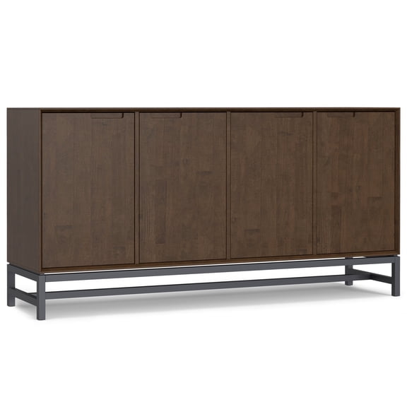 Simpli Home Banting 72 inch Wide Solid Wood Modern Industrial 4 Door Sideboard Buffet in Walnut Brown