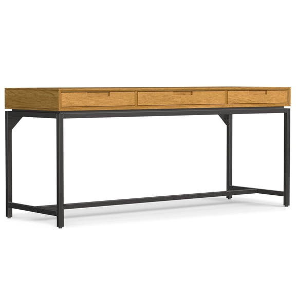 Banting 72 inch Wide Solid Wood Industrial Mid Century Wide Desk in Oak Veneer