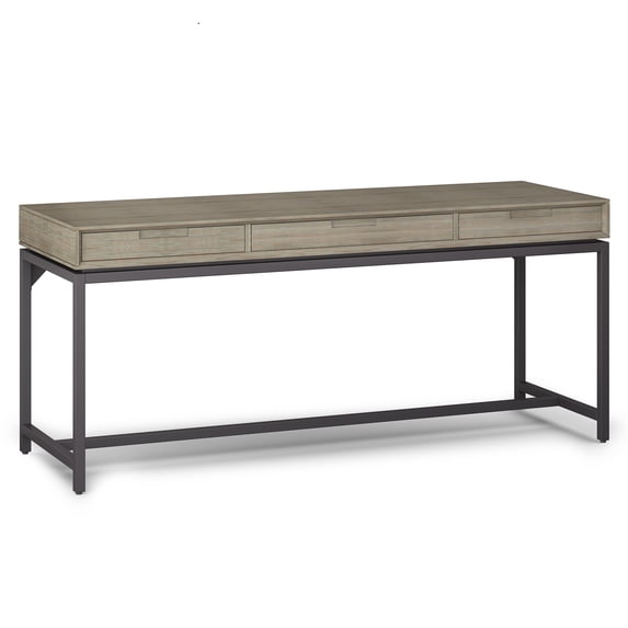 Simpli Home Banting 72 inch Wide Solid Wood Industrial Mid Century Wide Desk in Distressed Grey