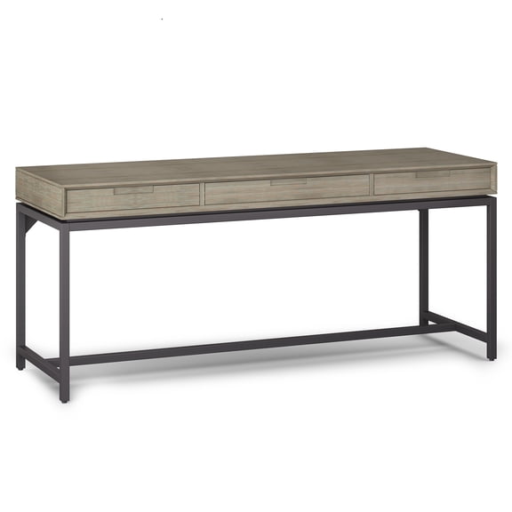 Simpli Home Banting 72 inch Wide Solid Wood Industrial Mid Century Wide Desk in Distressed Grey