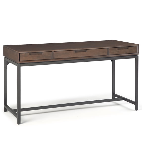 Simpli Home Banting 60 inch Wide Solid Wood Industrial Mid Century Desk in Walnut Brown