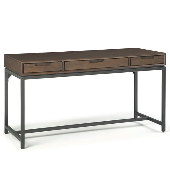 Simpli Home Banting SOLID HARDWOOD Industrial 60 inch Wide Desk in Walnut Brown