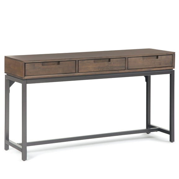 Simpli Home Banting SOLID HARDWOOD and Metal 54 inch Wide Industrial Wide Console Table in Walnut Brown