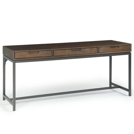 Simpli Home - Banting Rectangular Mid-Century Modern Industrial Solid Rubberwood 3-Drawer Table - Walnut Brown