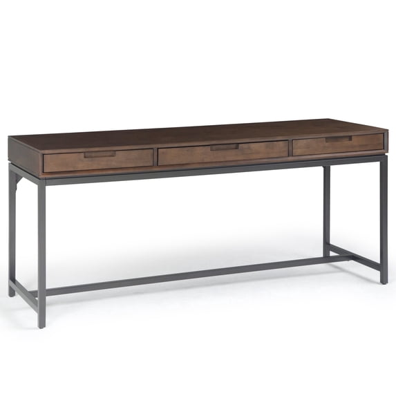 Simpli Home Banting 72 inch Wide Solid Wood Industrial Mid Century Wide Desk in Walnut Brown