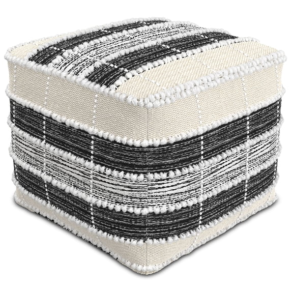Simpli-Home Barley Square Pouf - Dark Gray Recycled PET Fabric Footstool - 18" x 18" - Living Room, Patio, Bedroom Accent Seating