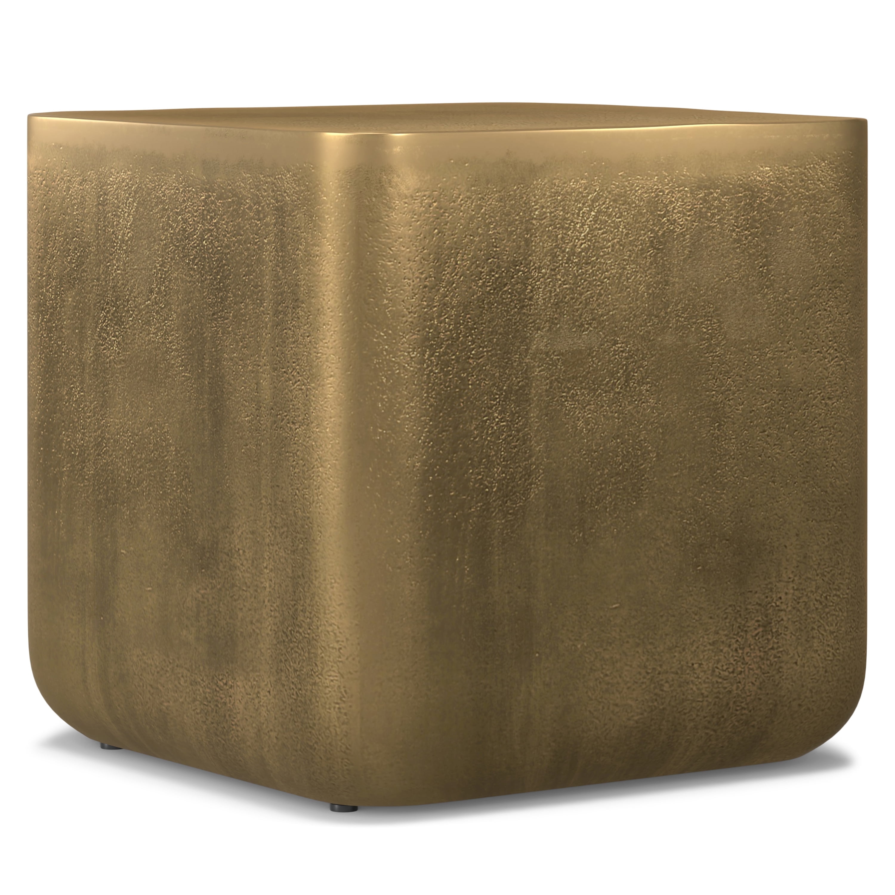 Simpli Home Bassett Contemporary 17 inch Wide Cast Aluminum Side Table in Antique Brass, Fully Assembled