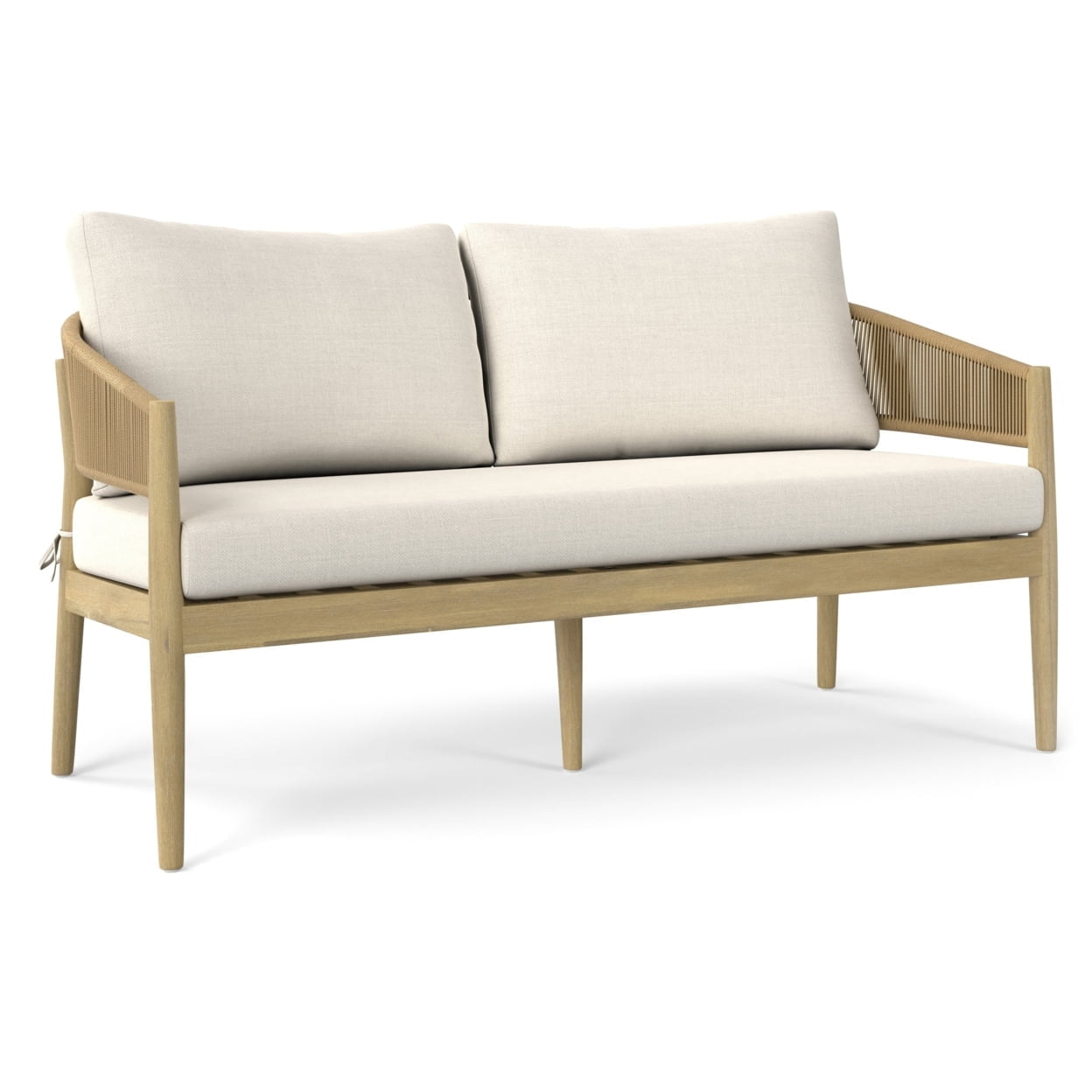 Natural Acacia Wood Two-Seat Outdoor Sofa with Rope Detailing