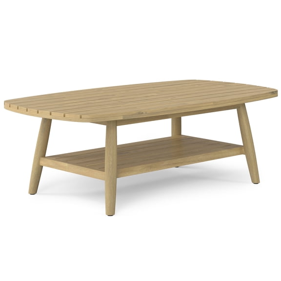 Simpli Home Bayshore 43 inch Wide Contemporary Outdoor Coffee Table in Light Teak