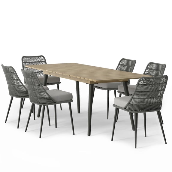 Simpli Home Beachside Solid Acacia Wood 7 Piece Outdoor Dining Set In Grey