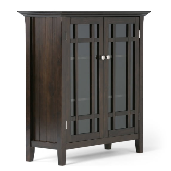 Simpli Home Bedford 39 inch Wide Solid Wood Transitional Medium Storage Cabinet in Dark Tobacco Brown