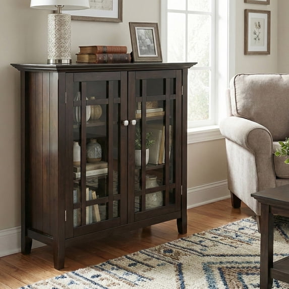 Simpli Home Bedford 39 inch Wide Solid Wood Transitional Medium Storage Cabinet in Dark Tobacco Brown