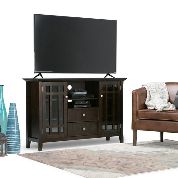 Bedford 53 inch Wide Solid Wood Tall TV Stand in Tobacco Brown For TVs up to 60 inches