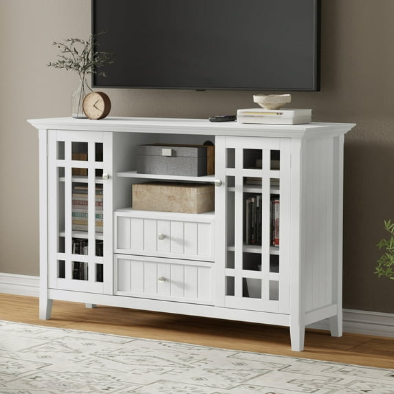 Bedford SOLID WOOD 53 inch Wide Transitional TV Media Stand in White For TVs up to 60 inches