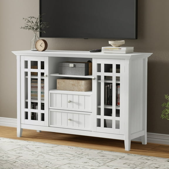 Bedford SOLID WOOD 53 inch Wide Transitional TV Media Stand in White For TVs up to 60 inches