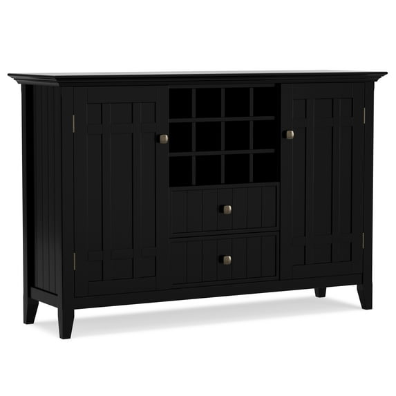 Simpli Home Bedford SOLID WOOD and Pine 54 inch x 17 inch Rectangle Transitional Sideboard Buffet and Wine Rack in Black