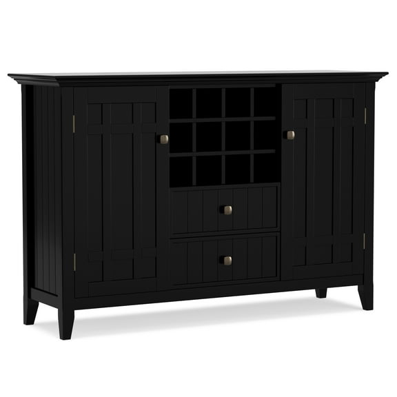 Simpli Home Bedford SOLID WOOD and Pine 54 inch x 17 inch Rectangle Transitional Sideboard Buffet and Wine Rack in Black