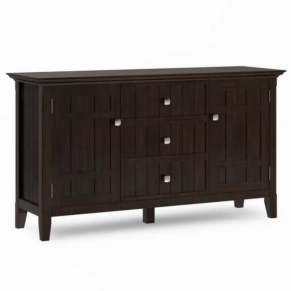 Simpli Home Bedford 54 inch Wide Solid Wood Transitional Sideboard Buffet in Dark Tobacco Brown
