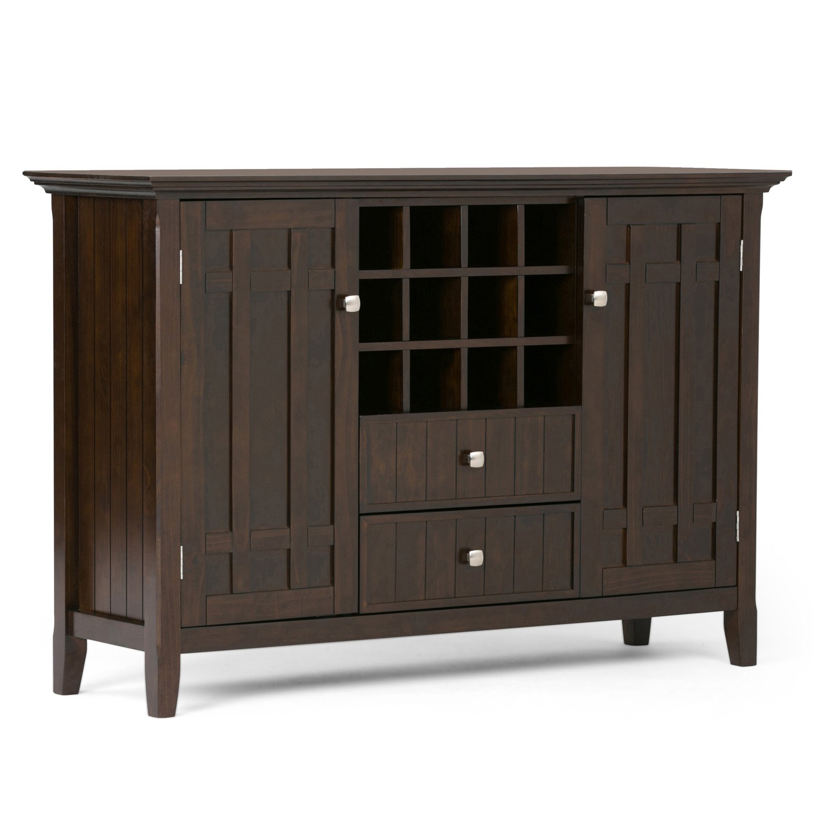 Rustic Dark Tobacco Solid Pine Sideboard with Wine Rack