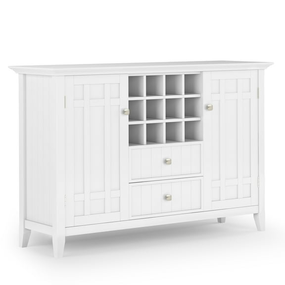 Simpli Home Bedford SOLID WOOD and Pine 54 inch x 17 inch Rectangle Transitional Sideboard Buffet and Wine Rack in White