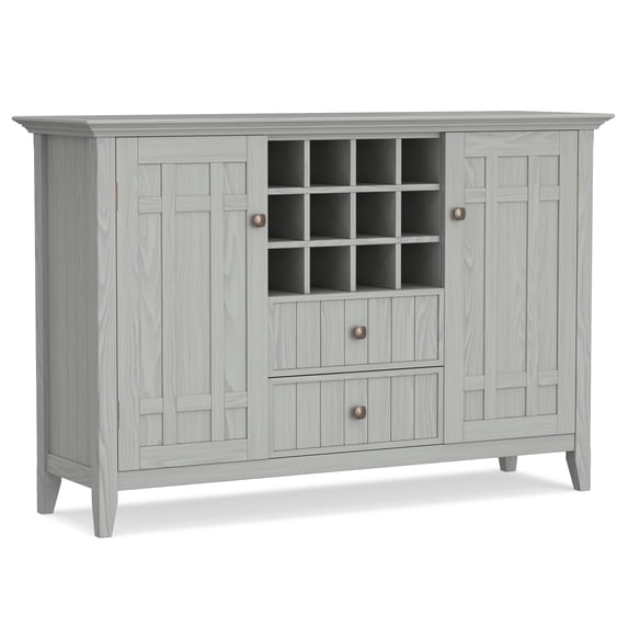 Simpli Home Bedford SOLID WOOD and Pine 54 inch x 17 inch Rectangle Transitional Sideboard Buffet and Wine Rack in Fog Grey