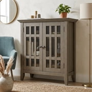 Simpli Home Bedford 32W Low Storage Cabinet with 2 Glass Doors