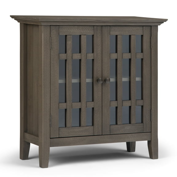 Simpli Home Bedford Wood Low Media Cabinet in Farmhouse Gray