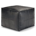 thumbnail image 1 of Simpli Home Bowen 18 inch Wide Boho Square Pouf in Black Genuine Leather, 1 of 3