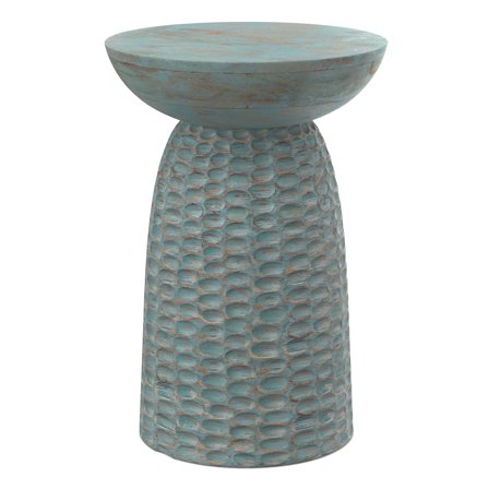 Boyd 16 inch Wide Solid Mango Contemporary Tall Accent Table in Teal Wash, Assembled
