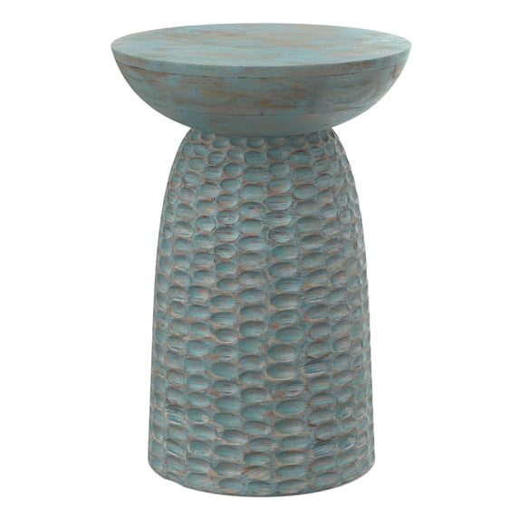 Simpli Home Boyd 16 inch Wide Solid Mango Contemporary Tall Accent Table in Teal Wash, Assembled