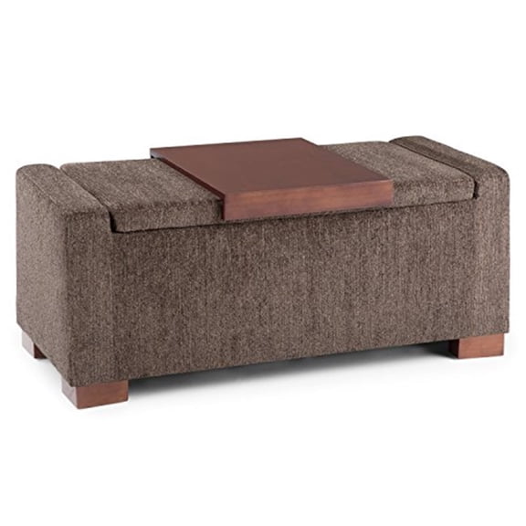 Simpli Home Bretton 42 inch Wide Transitional Rectangle Lift Top Storage Ottoman in Deep Umber Brown Polyester Fabric