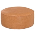 thumbnail image 1 of Simpli Home Brody 32 inch Wide Boho Round Coffee Table Pouf in Distressed Brown Vegan Leather, 1 of 7