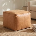 thumbnail image 1 of Simpli Home Simpli Home Brody 18 inch Wide Boho Square Pouf in Distressed Brown Vegan Faux Leather, 1 of 5