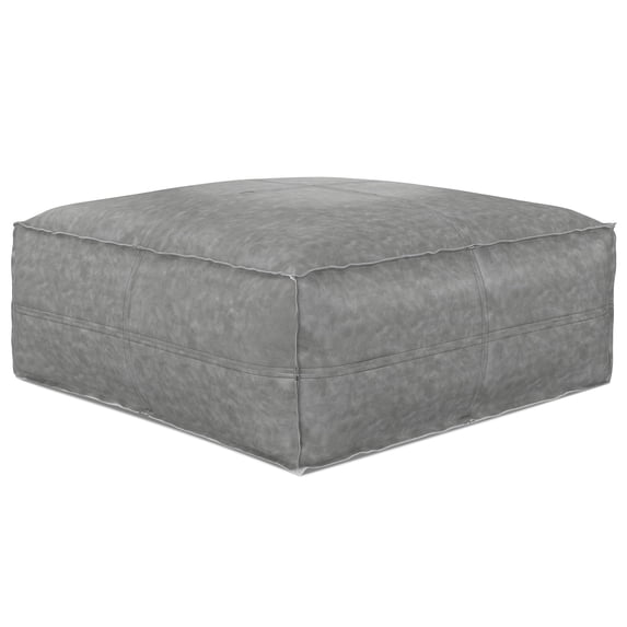 Simpli Home Brody Boho Square Pouf in Distressed Grey Vegan Faux Leather