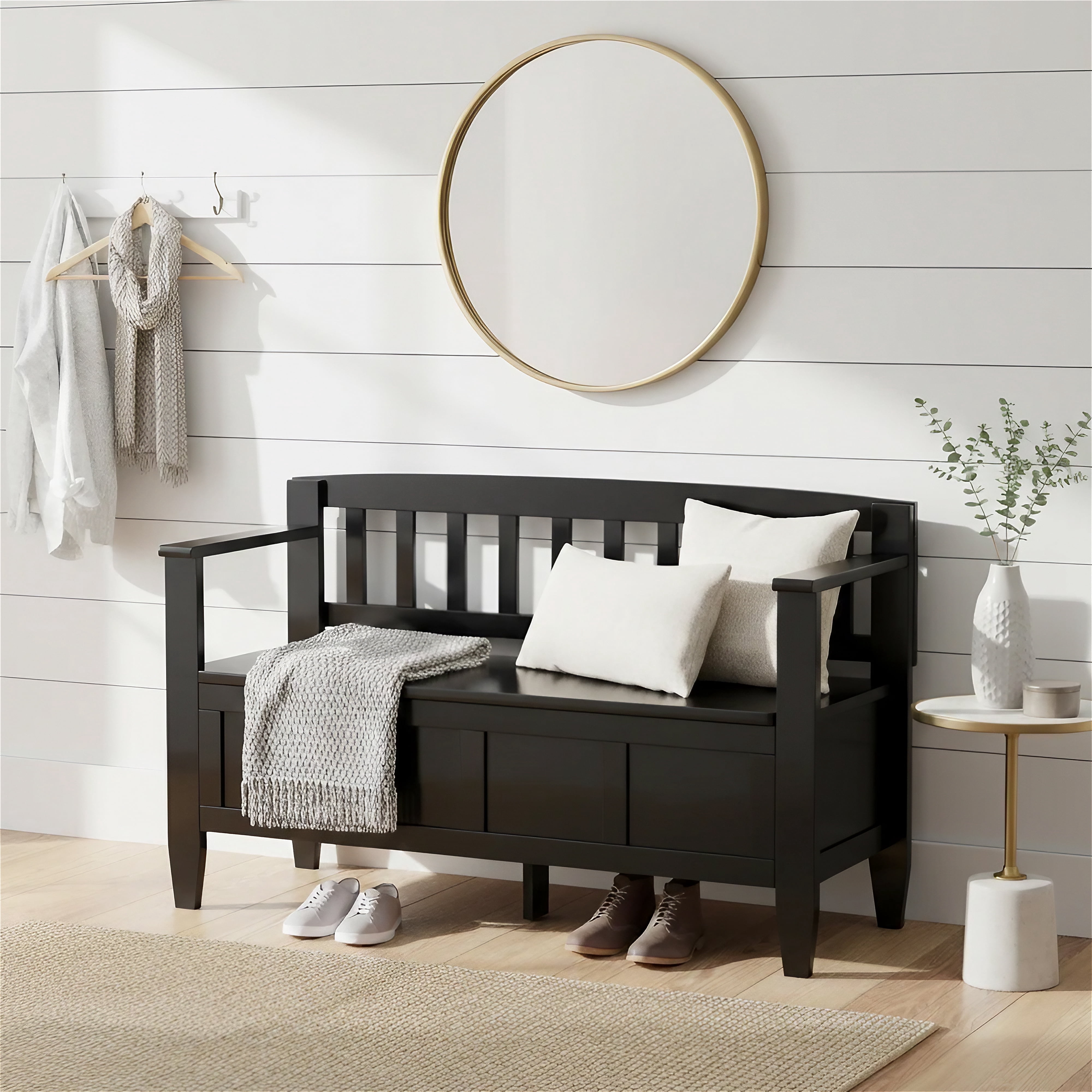 Simpli Home Brooklyn 48 inch Wide Solid Wood Entryway Storage Bench ...