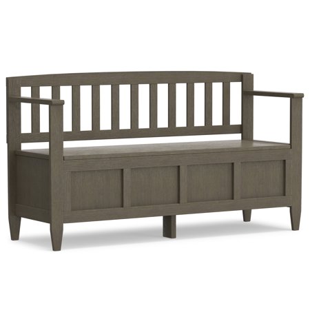 Simpli Home Brooklyn 48 inch Wide Solid Wood Contemporary Entryway Storage Bench in Farmhouse Grey