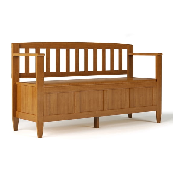 Simpli Home Brooklyn Entryway Storage Bench in Light Golden Brown