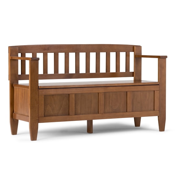 Simpli Home Brooklyn Entryway Storage Bench in Medium Saddle Brown