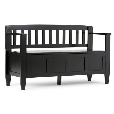 Simpli Home Brooklyn SOLID WOOD 48 inch Wide Contemporary Entryway Storage Bench in Black