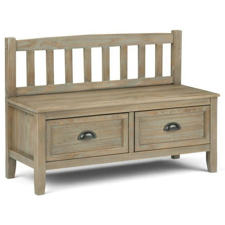 Simpli Home Burlington Wood 42" Transitional Entryway Bench with Drawers in Gray