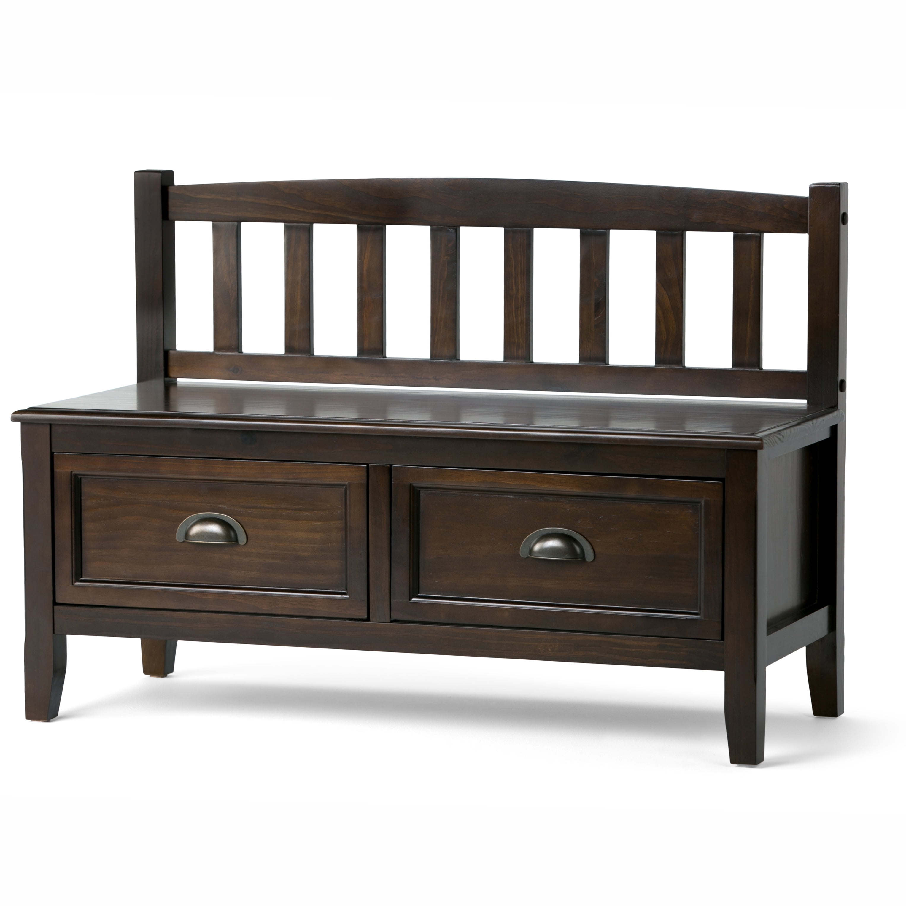 Mahogany Brown Solid Wood Entryway Storage Bench with Drawers