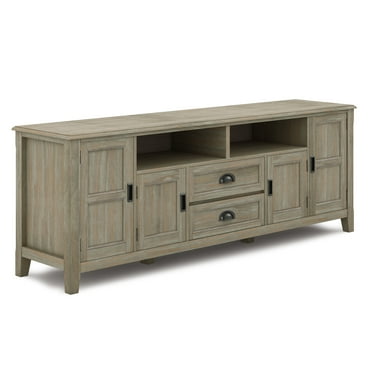 Simpli Home Burlington Wood 72" Transitional TV Media Stand in Gray For TVs up to 80"