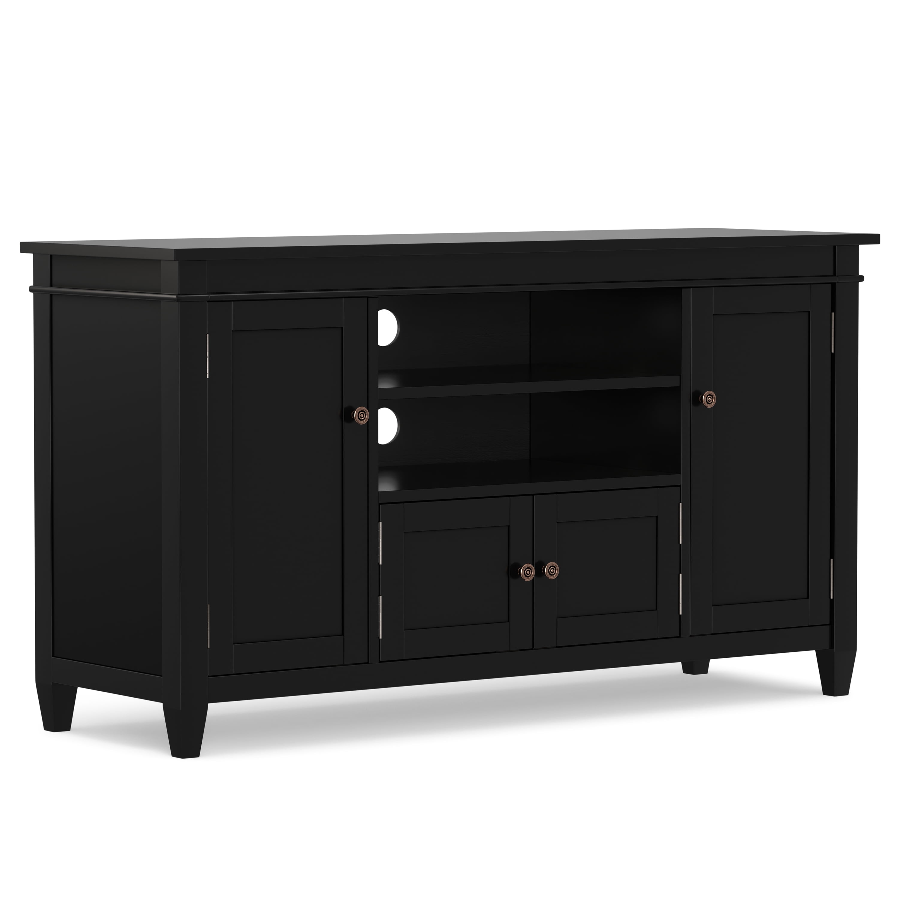 Black Solid Wood TV Media Stand with Cabinets for 60-inch TVs
