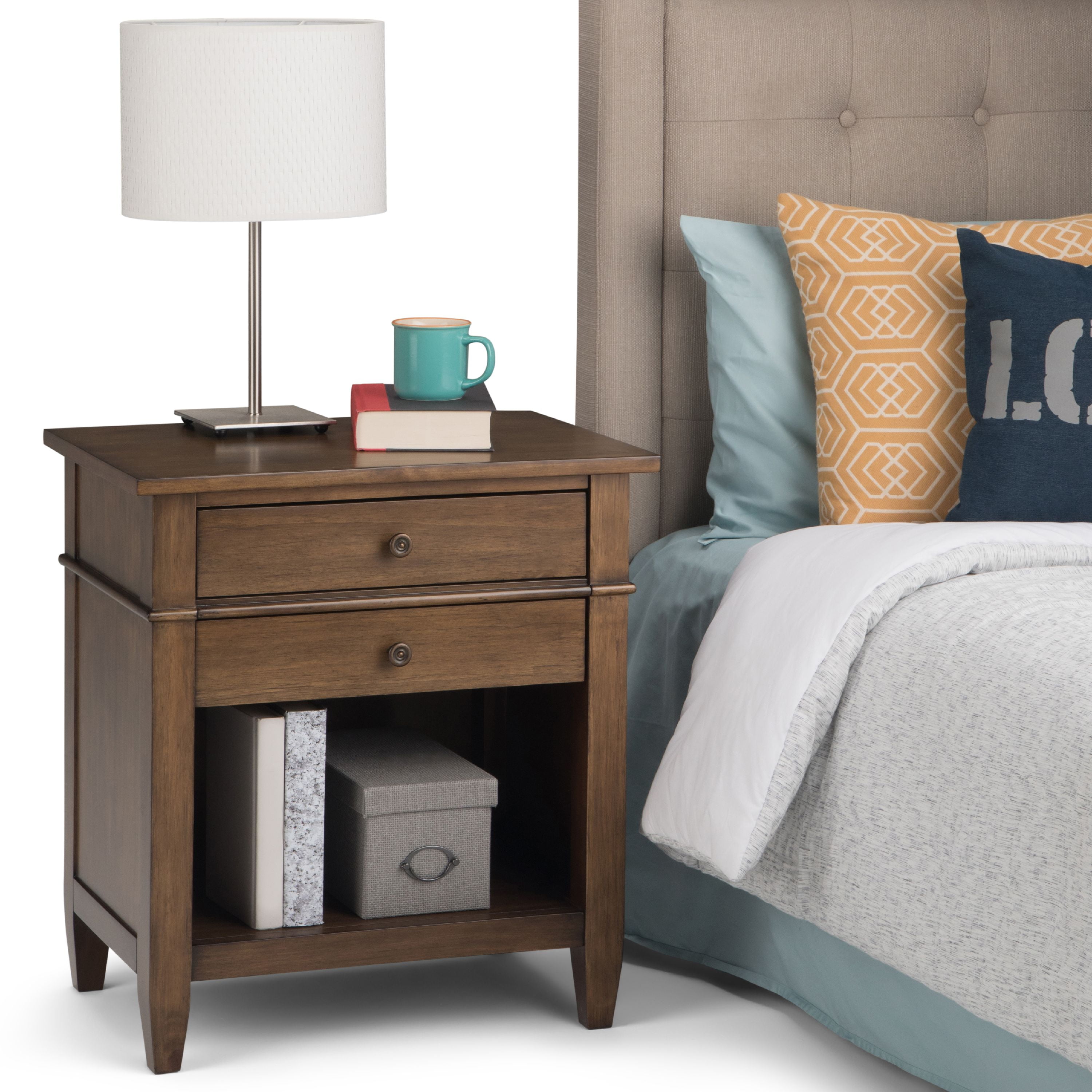 Carlton Rustic Natural Aged Brown Solid Wood Bedside Table