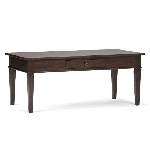 Carlton 44 inch Wide Solid Wood Transitional Coffee Table in Dark Tobacco Brown